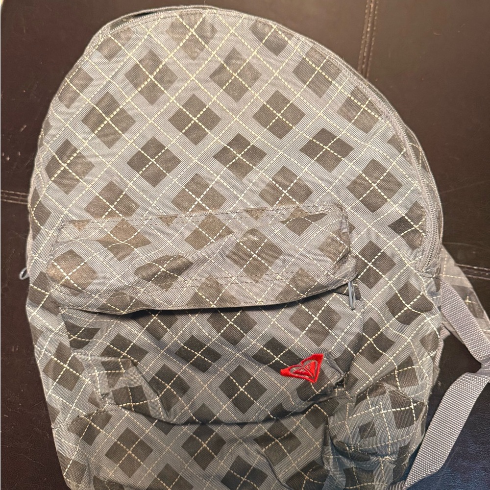 (Clearance) Roxy Gray Checkered Backpack with Red Accent